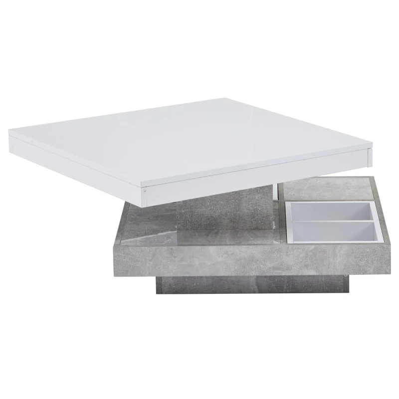 360° Rotating Square Coffee Table with Concealed Storage Compartments, White Center Table with Durable Construction, 70L x 70W x 36H cm, White