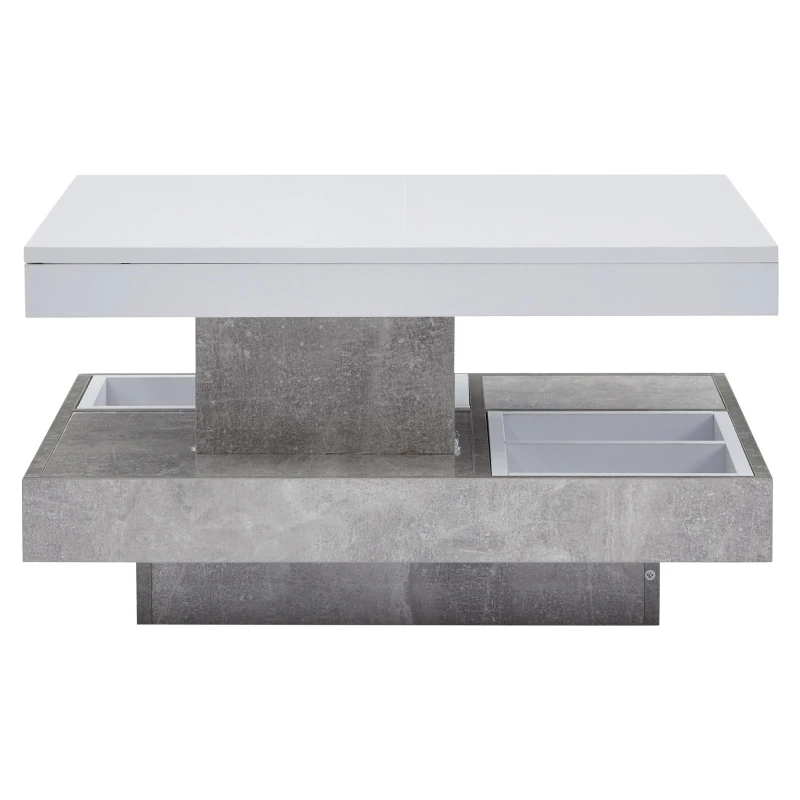 360° Rotating Square Coffee Table with Concealed Storage Compartments, White Center Table with Durable Construction, 70L x 70W x 36H cm, White