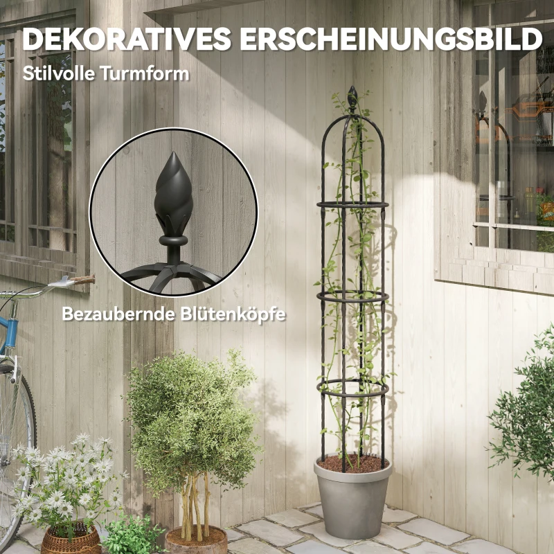 Outsunny Garten Rankhilfe 2er Set 174 cm Obelisk Rankhilfe aus Stahl Abnehmbar Pflanzenstütze für Kletterpflanzen Rose