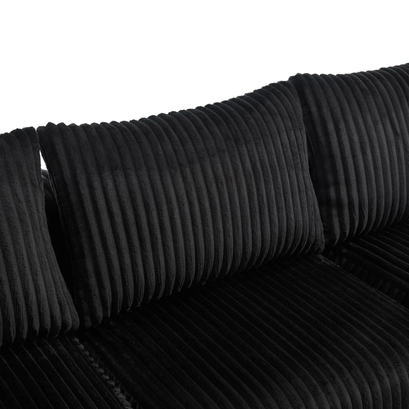 Modular L-Shaped Sectional Sofa with Deep Seat, Plush Corduroy Boneless Couch for Living Room, 257L x 160W x 80H cm, Black