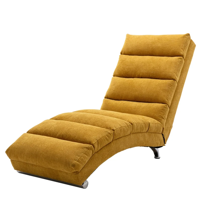 Fabric Relaxation Chaise Longue with Gentle Vibration, Contoured Ergonomic Floor Lounger with Side Pocket, 148L x 55W x 87H cm, Yellow
