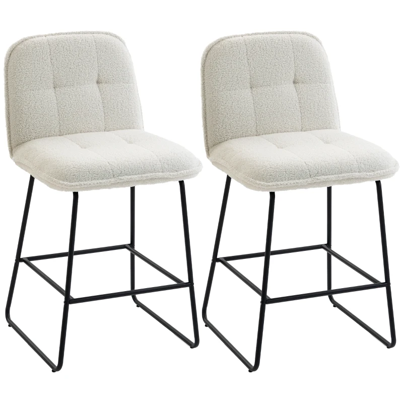 HOMCOM Set mit 2 Barhockern, gepolsterte Barstühle mit Bouclé-Stoff, extra breite Sitzfläche 66 cm, Creme