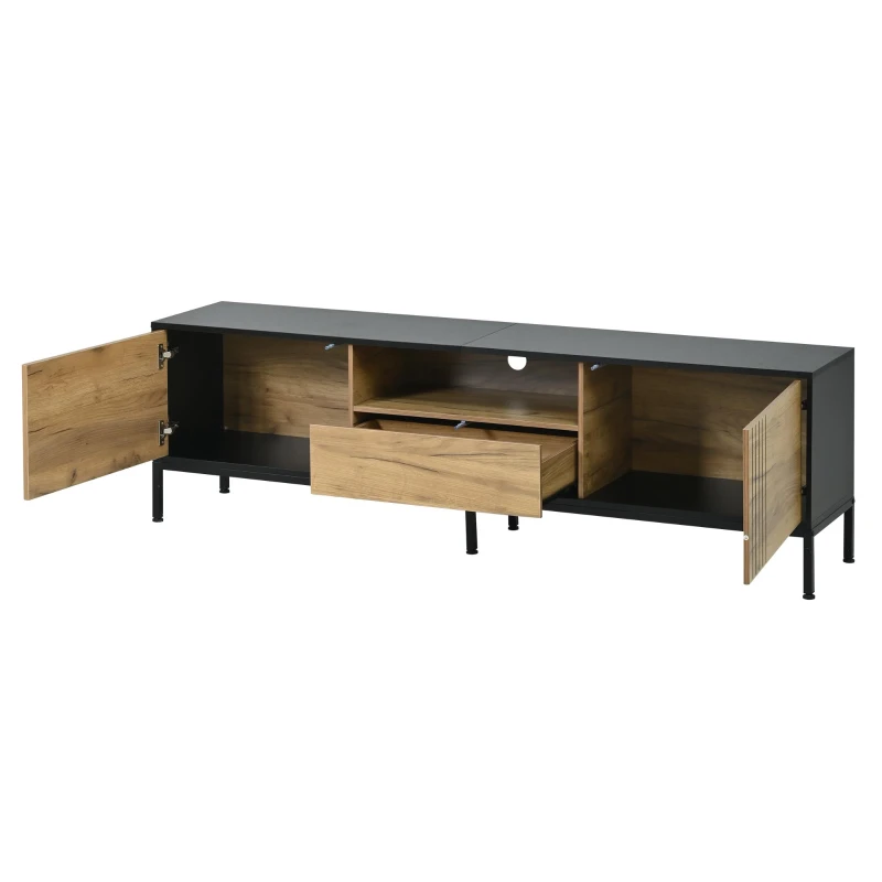 Low-Profile Nordic TV Cabinet with 2 cabinets and Open Shelves, Stylish TV Stand with Chipboard Construction, 170L x 35W x 50H cm, Natural