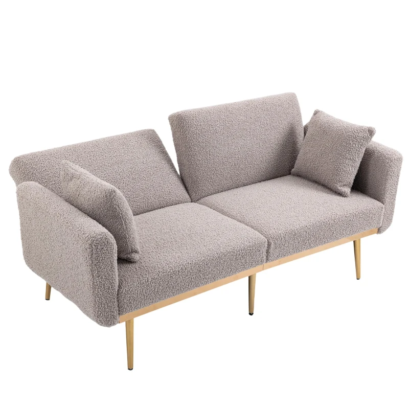 Modern 2-Seater Sofa with 3-Position Adjustable Backrest, Convertible Loveseat with Thick Padded Cushions, 165L x 72.5W x 75H cm, Grey Teddy