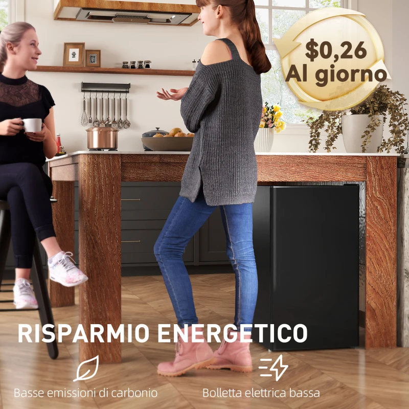 HOMCOM Frigorifero Piccolo 91L MonoPorta Reversibile con Congelatore e Temperatura Regolabile, Nero