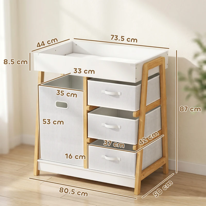 AIYAPLAY Baby Changing Table, Baby Changing Unit with 3 Drawers, Large Basket and Waterproof Pad for Bedroom Nursery, White