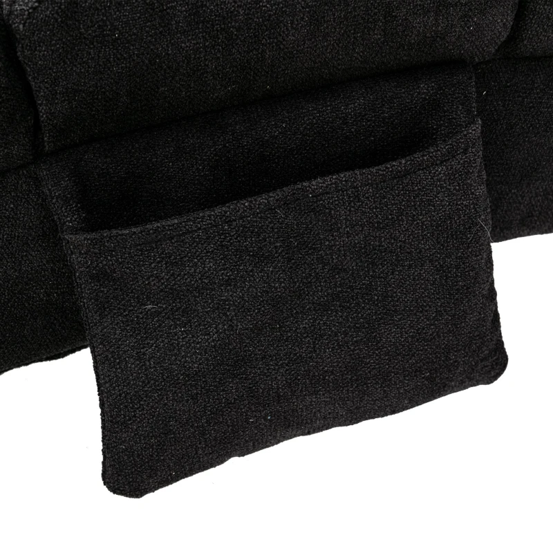 Fabric Relaxation Chaise Longue with Gentle Vibration, Contoured Ergonomic Floor Lounger with Side Pocket, 148L x 55W x 87H cm, Black