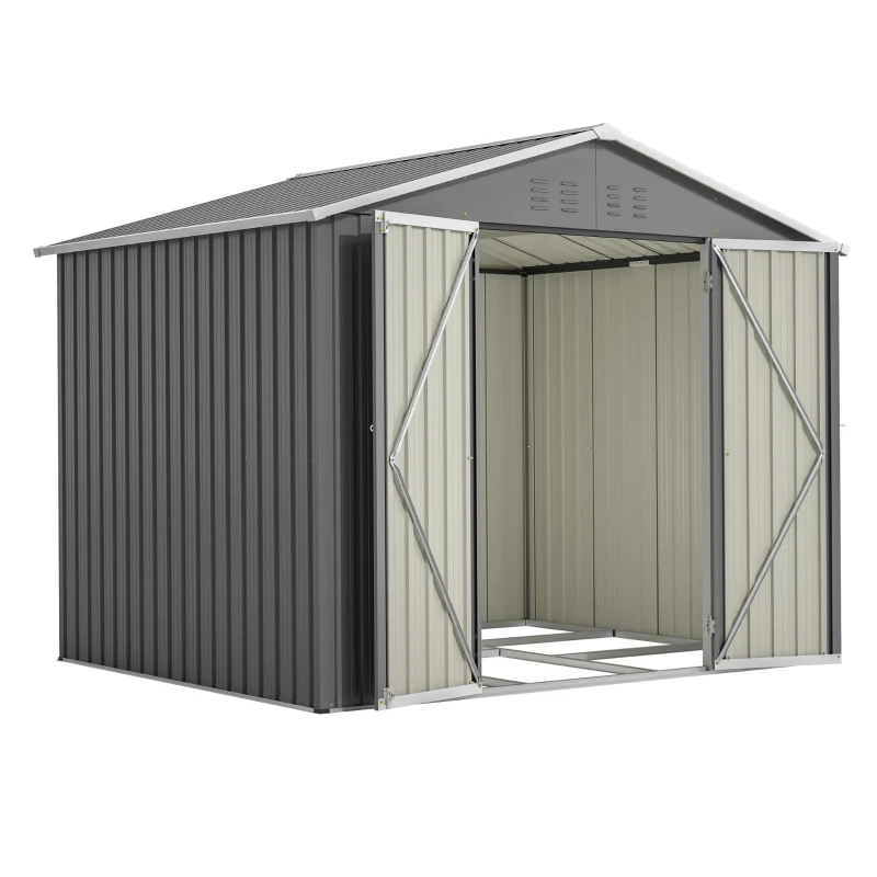 Abrigo de jardim metálico, porta dupla larga, para arrumação de ferramentas e equipamentos de jardim, 229x180x191 cm, Antracite