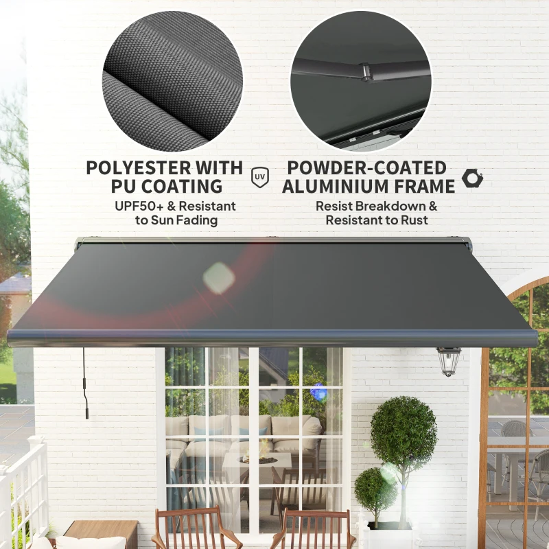 Outsunny 4 x 3(m) Full Cassette Electric Awning with Remote Controller, Aluminium Frame DIY Retractable Garden Awning, UPF50+ Sun Shade Canopy for Deck Door Window, Dark Grey