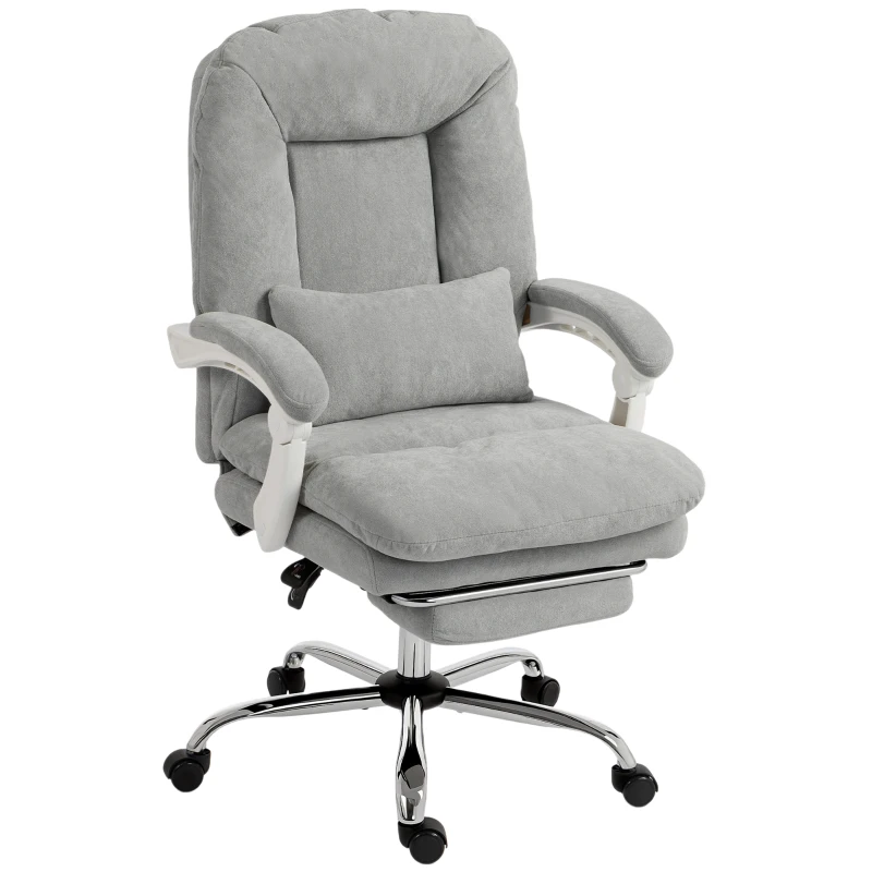 HOMCOM Chaise bureau ergonomique, fauteuil de bureau inclinable en velours avec support lombaire, hauteur réglable, gris clair