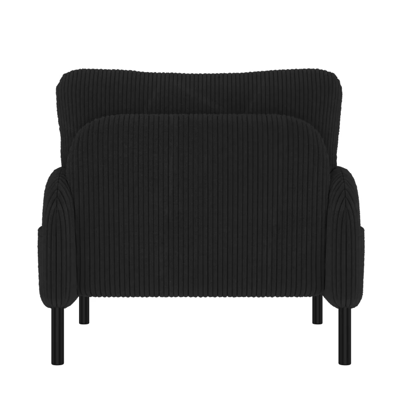 Corduroy Single-Seater Armchair with High-Density Foam Cushion, Ergonomic Wide Seat with Double Side Storage Pockets, 67L x 75W x 79H cm, Black