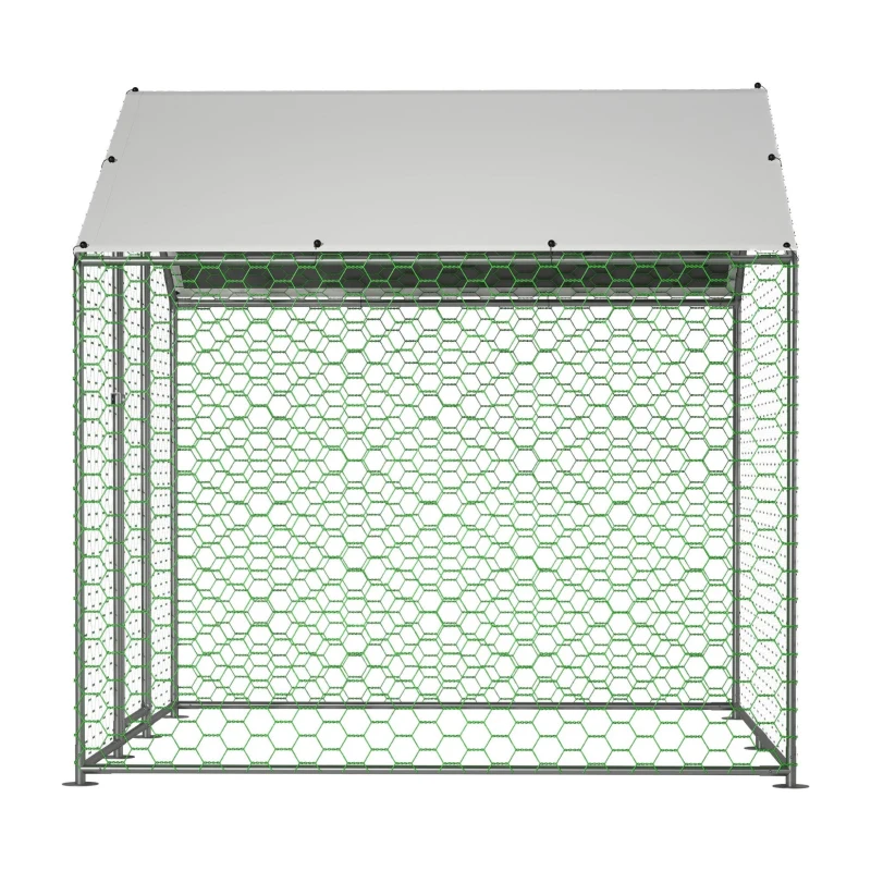 Recinto exterior para galinhas com fecho de segurança e lona PE impermeável, para galinhas, coelhos e outros pequenos animais, 203x197x200 cm, Prateado