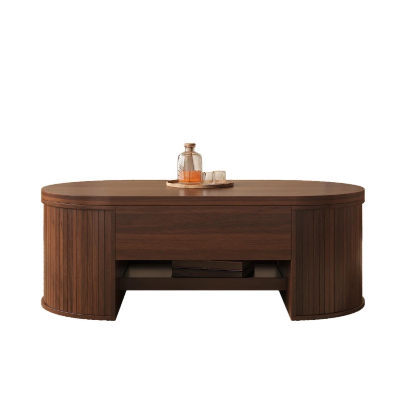 Lift-Top Coffee Table with Wooden Sides and Extendable Lower Shelf, Height-Adjustable Center Table with Ample Storage, 110L x 55.5W x 40H cm, Wood