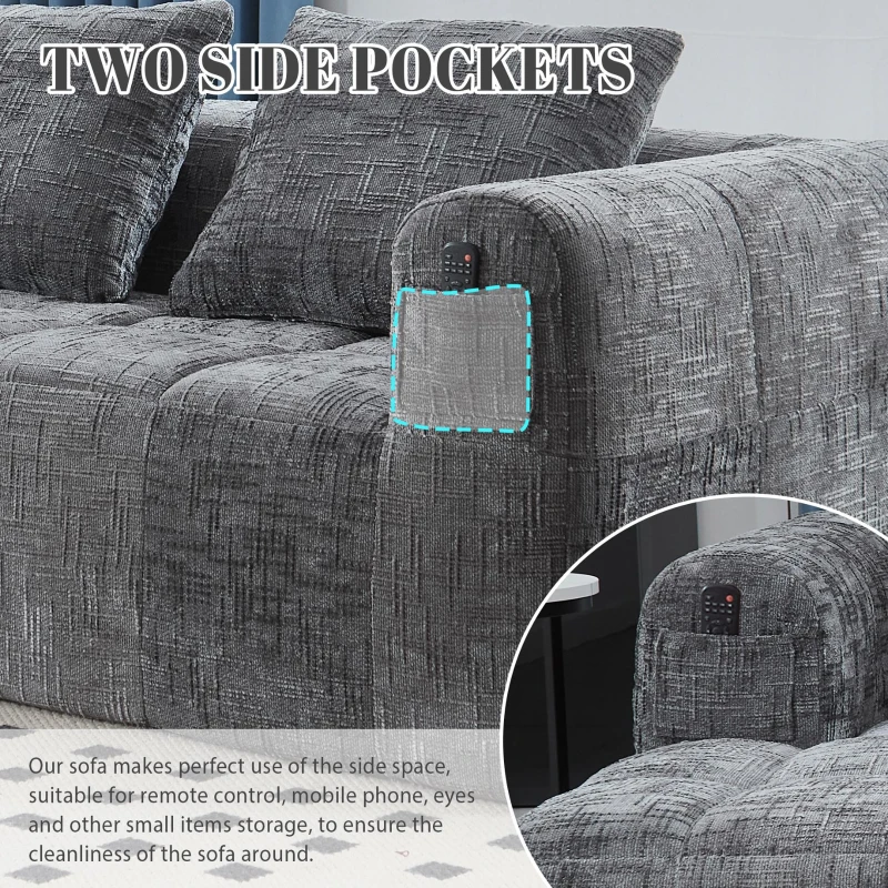 Oversized Modular L-Shaped Sofa with Deep-Seated Sleeper Design, Plush Sectional Sofa with Hidden Side Pockets, 250L x 158W x 60H cm, Grayi