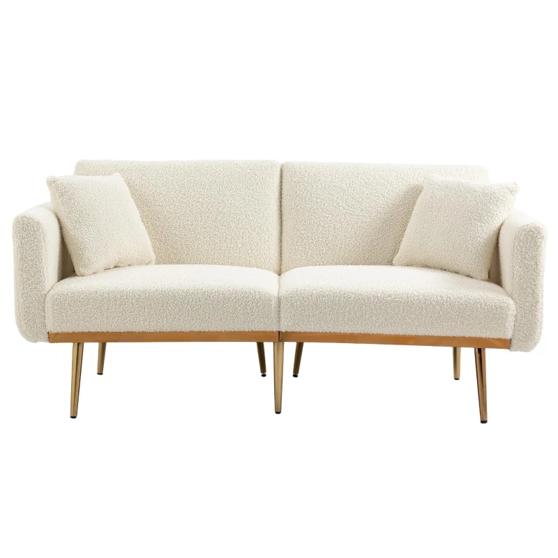 Modern 2-Seater Sofa with 3-Position Adjustable Backrest, Convertible Loveseat with Thick Padded Cushions, 165L x 72.5W x 75H cm, White Teddy
