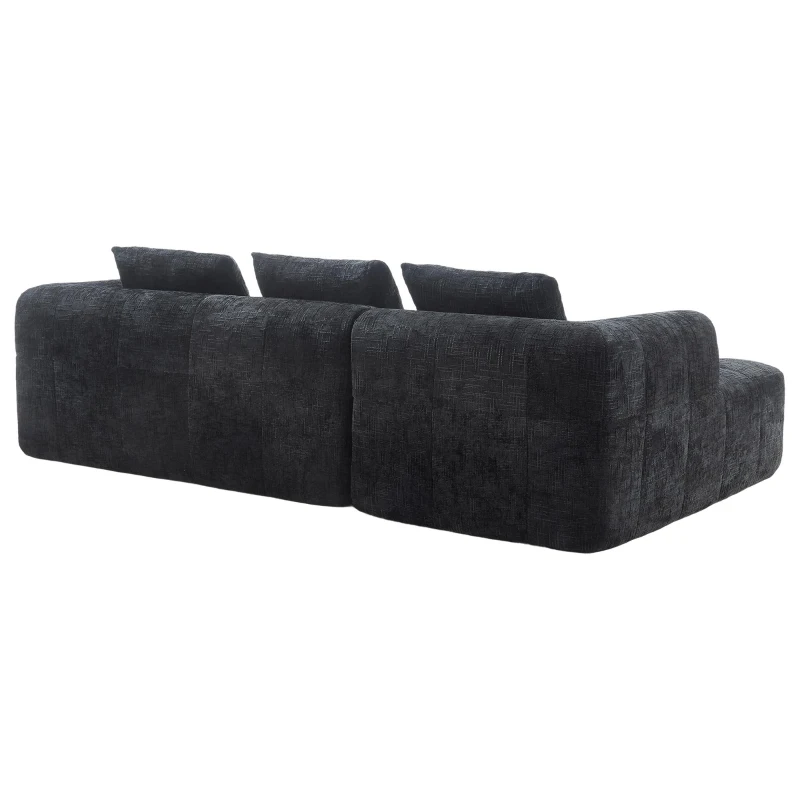 Oversized Modular L-Shaped Sofa with Deep-Seated Sleeper Design, Plush Sectional Sofa with Hidden Side Pockets, 250L x 158W x 60H cm, Black