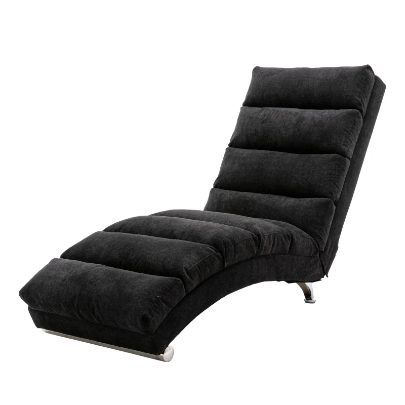 Fabric Relaxation Chaise Longue with Gentle Vibration, Contoured Ergonomic Floor Lounger with Side Pocket, 148L x 55W x 87H cm, Black