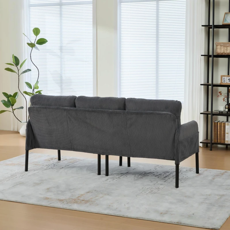 Oversized Two-Seater Corduroy Sofa with Ergonomic Curves, Comfortable Loveseat with Dual Side Storage Pockets, 171L x 72W x 80H cm, Charcoal Grey