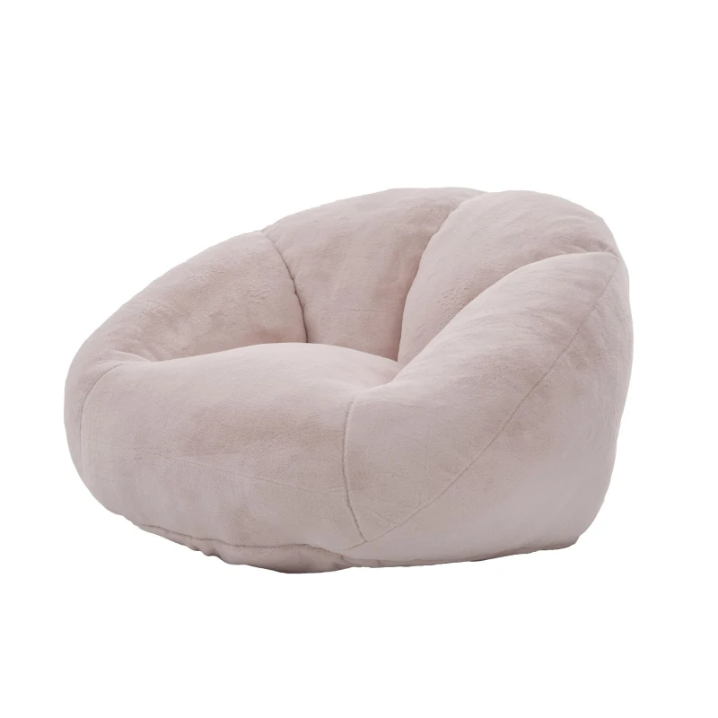 Shell-Shaped Bean Bag Chair with High-Rebound Memory Foam Filling, Ergonomic Floor Lounger with Faux Fur Removable Cover, 100L x 90W x 57H cm, Pink