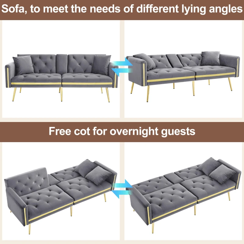 Two-Seater Convertible Sofa Bed with 3-Level Adjustable Backrest, Space-Saving Sleeper Sofa with High-Density Foam, 174L x 76W x 71.5H cm, Grey