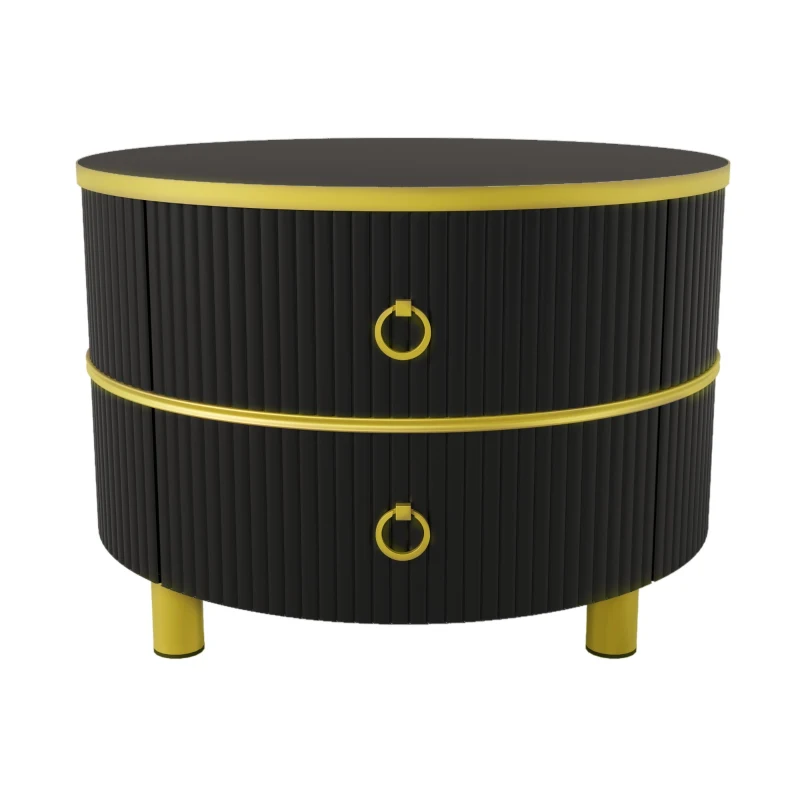 2-In-1 Round Coffee Table Set with High-Gloss Tops, Space-Saving Center Table Set with 2 Drawers, 70L x 70W x 46H cm, White+Black