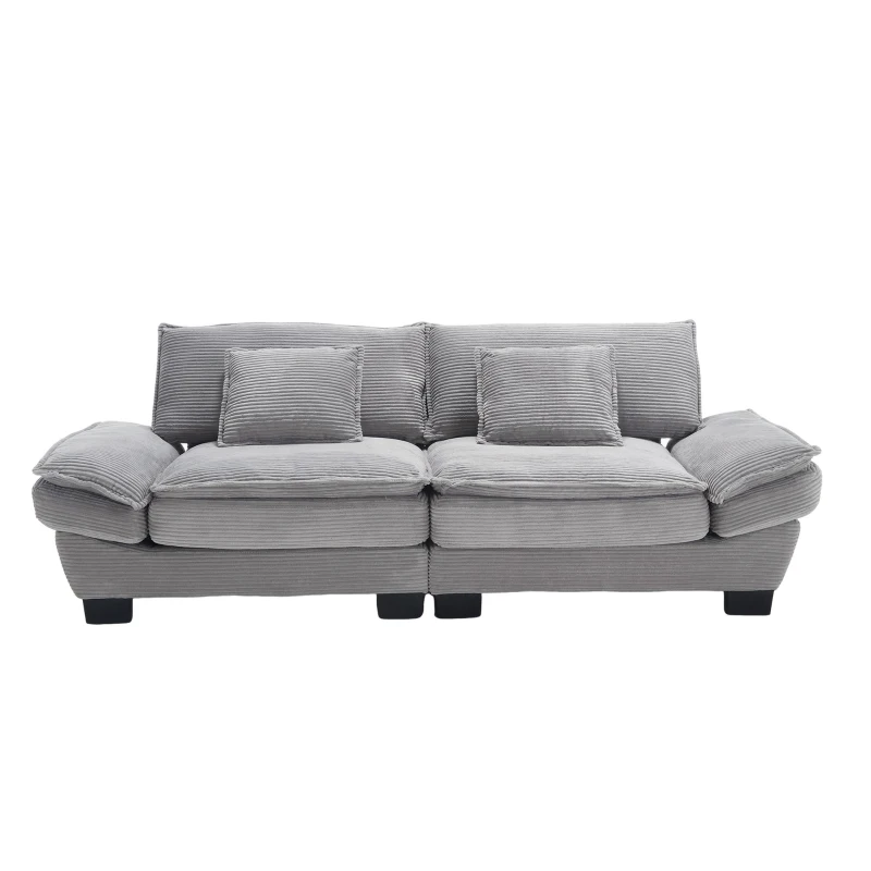 Oversized Two-Seater Sofa with Modern Deep-Seated Modular Design, Comfortable Daybed with Ergonomic Curves, 224L x 81W x 81H cm, Light Gray