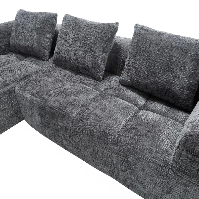 Oversized Modular L-Shaped Sofa with Deep-Seated Sleeper Design, Plush Sectional Sofa with Hidden Side Pockets, 250L x 158W x 60H cm, Grayi