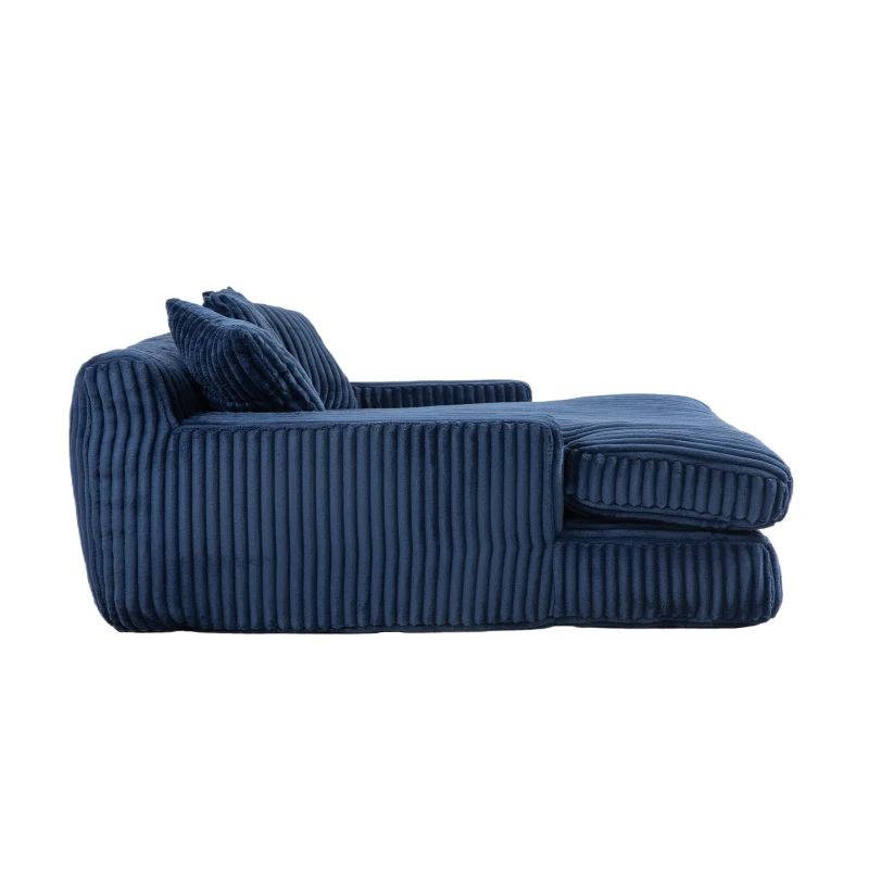 Modern Oversized Chaise Lounge Chair with Memory Foam Seat, Versatile Sofa Bed for Living Room or Bedroom, 155L x 125W x 63H cm, Navy