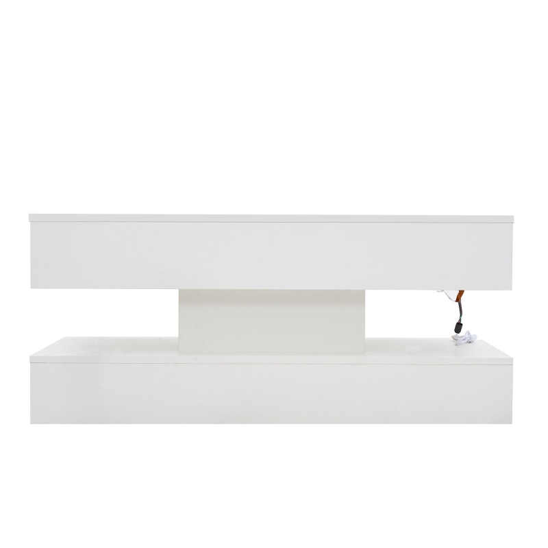 Modern Coffee Table with Bluetooth-Controlled LED Lighting, Lift-Up Center Table with Hidden Storage and Hydraulic Lift, 100L x 50W x 42H cm, White