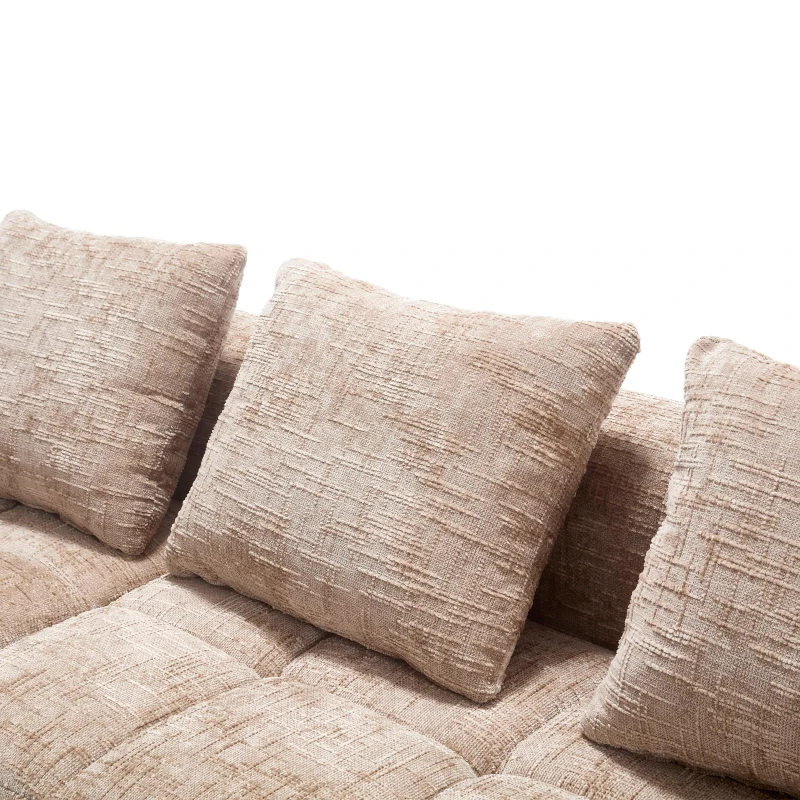 Oversized Modular L-Shaped Sofa with Deep-Seated Sleeper Design, Plush Sectional Sofa with Hidden Side Pockets, 250L x 158W x 60H cm, Khaki