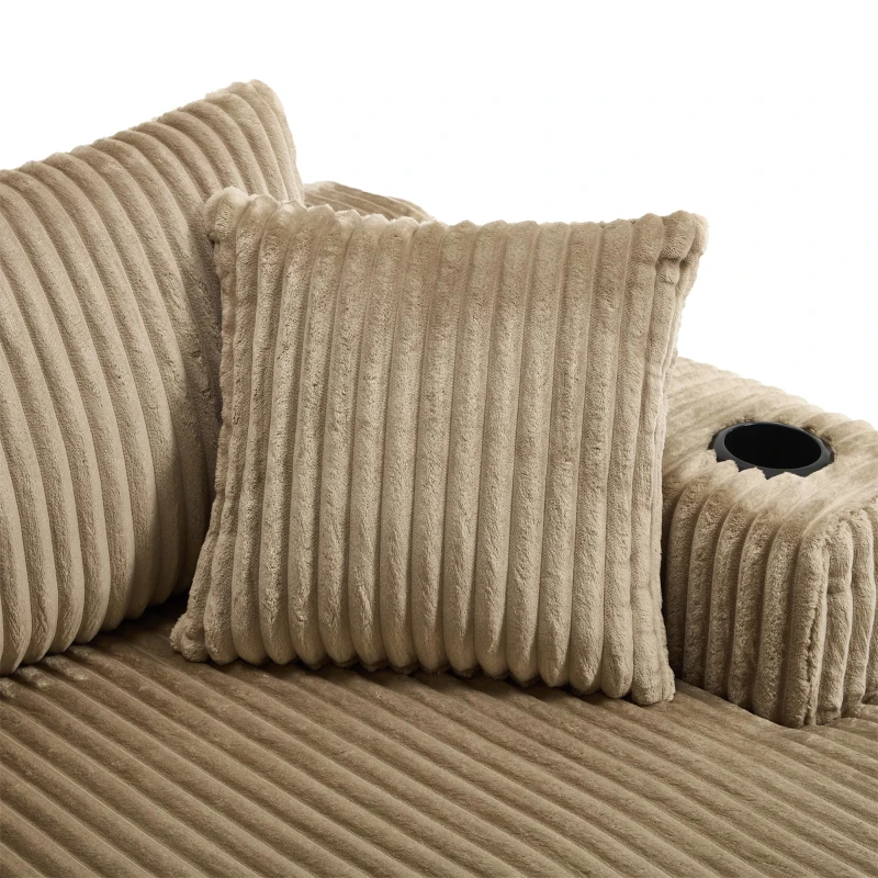 Modular L-Shaped Sectional Sofa with Deep Seat, Plush Corduroy Boneless Couch for Living Room, 257L x 160W x 80H cm, Khaki