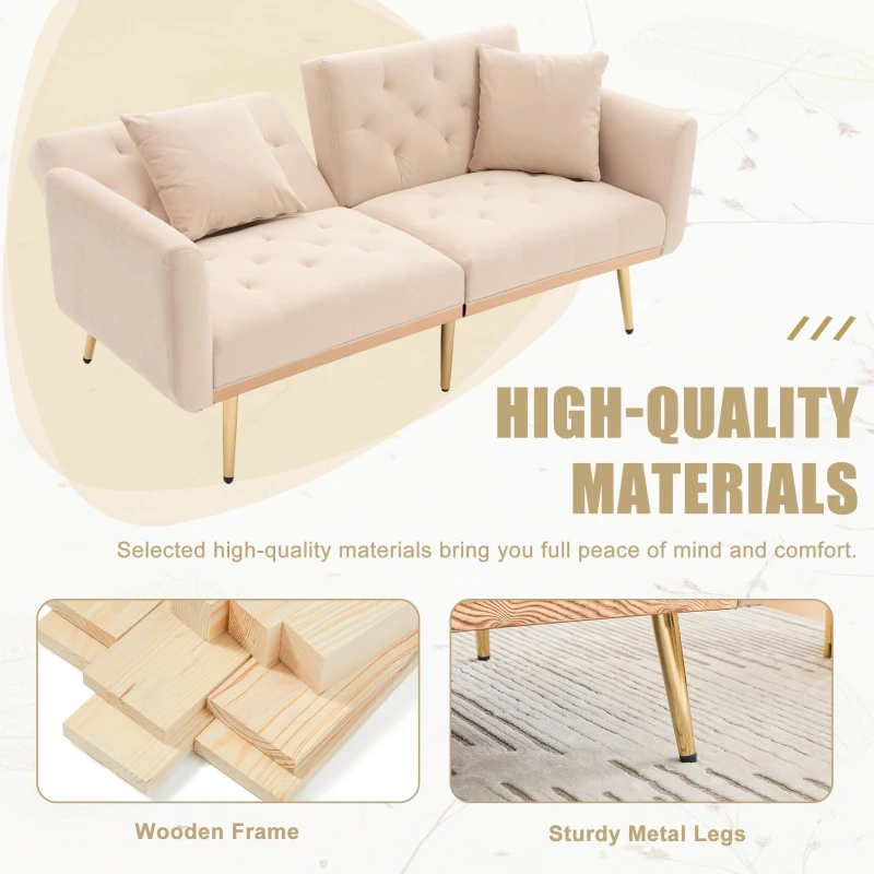 Modern 2-Seater Sofa with 3-Position Adjustable Backrest, Convertible Loveseat with Thick Padded Cushions, 165L x 72.5W x 75H cm, Beige
