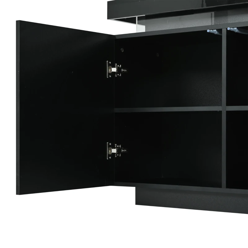 High Gloss Sideboard with LED Lights and Noiseless Hydraulic Hinges, Modern Storage Cabinet with 2 doors and 3 drawers, 140L x 35W x 72.5H cm, Black
