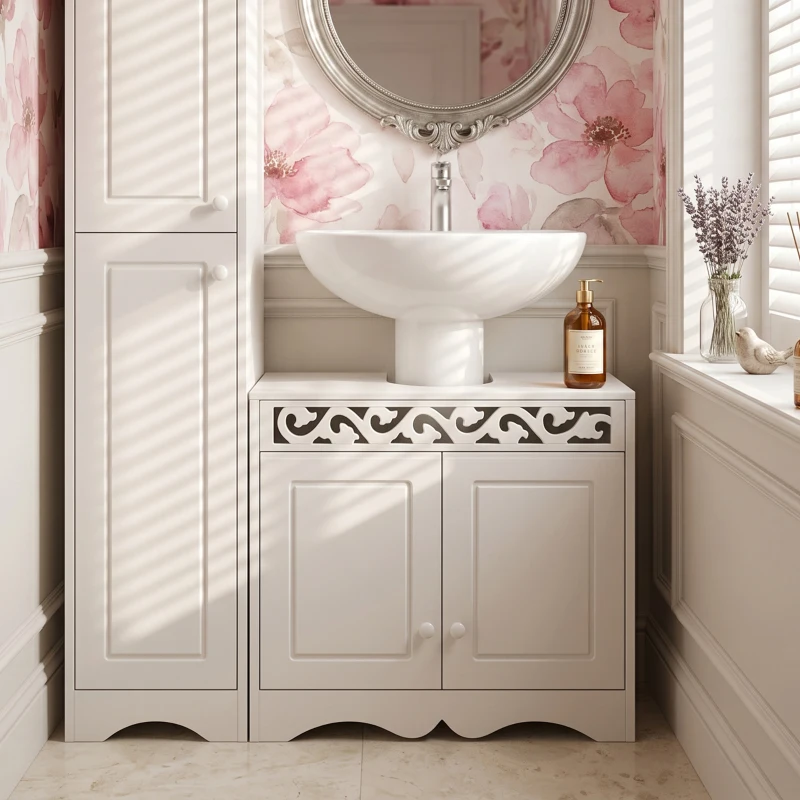 HOMCOM Bathroom Under Sink Storage Cabinet 2 Door Wooden Cupboard Vanity Units