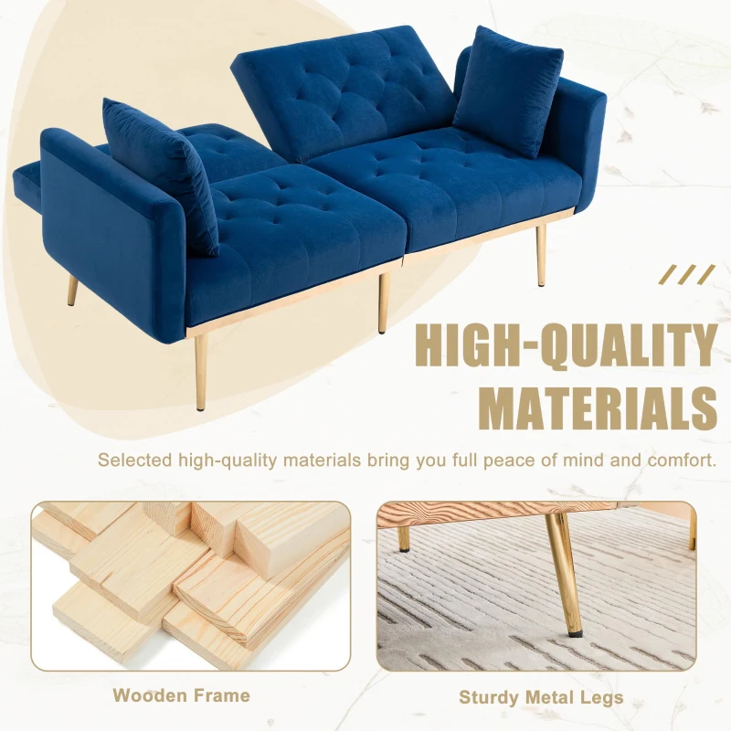 Modern 2-Seater Sofa with 3-Position Adjustable Backrest, Convertible Loveseat with Thick Padded Cushions, 165L x 72.5W x 75H cm, Navy
