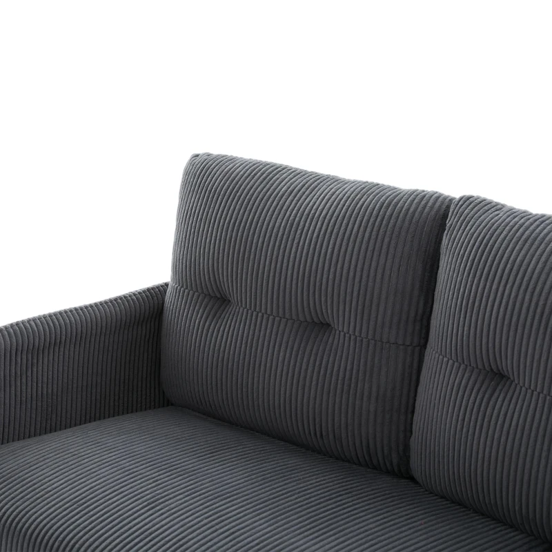 Oversized Two-Seater Corduroy Sofa with Ergonomic Curves, Comfortable Loveseat with Dual Side Storage Pockets, 171L x 72W x 80H cm, Charcoal Grey