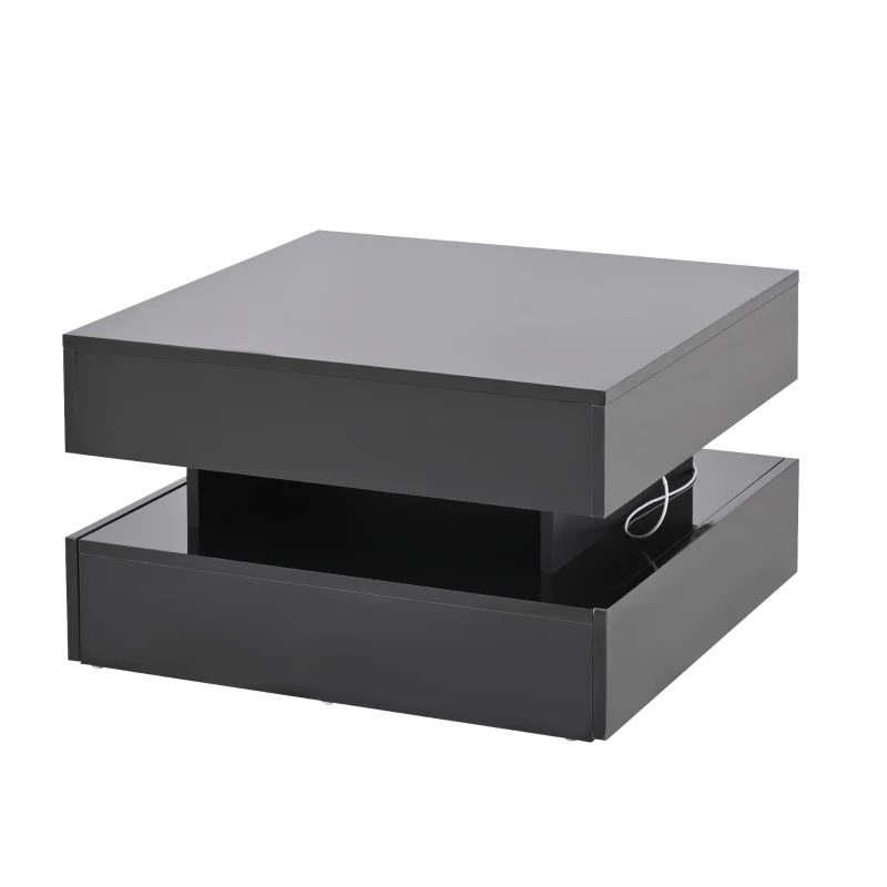 Lift-Up Coffee Table with App-Controlled LED Light Strip and Hidden Storage, Stylish Center Table with 2 Drawers, 65L x 65W x 38.5H cm, Black