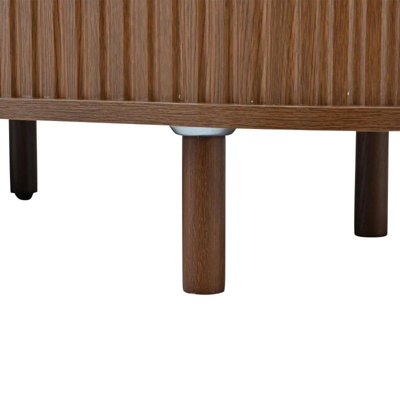 Rattan TV Stand with Sliding Doors and 8 Solid Wood Legs, Oak TV Cabinet with Rounded Corner, 170L x 40W x 40H cm, Oak