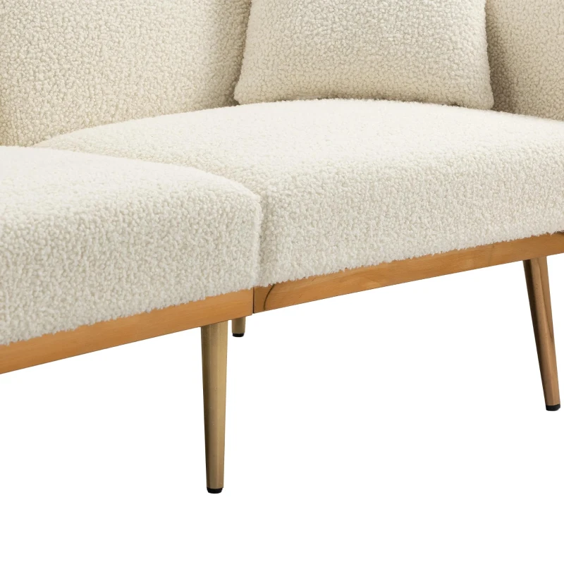 Modern 2-Seater Sofa with 3-Position Adjustable Backrest, Convertible Loveseat with Thick Padded Cushions, 165L x 72.5W x 75H cm, White Teddy
