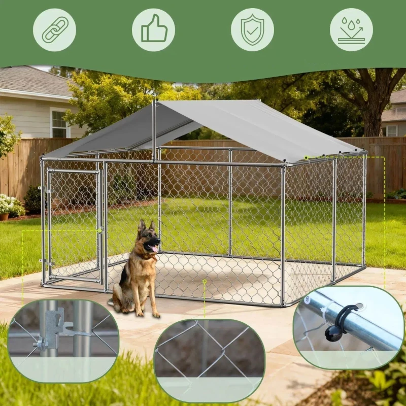 Canil exterior para cães com telhado, 230x230x117 cm, Prateado