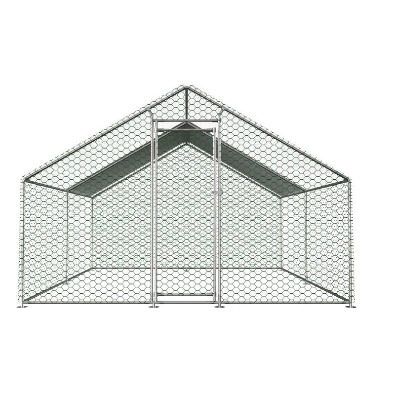Recinto de livre circulação para galinhas, estrutura em aço galvanizado com fecho de segurança, 303x400x200 cm, Prateado