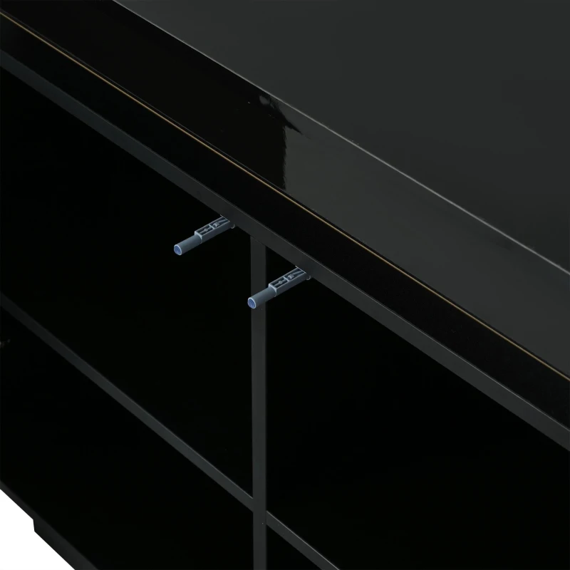 High Gloss Sideboard with LED Lights and Noiseless Hydraulic Hinges, Modern Storage Cabinet with 2 doors and 3 drawers, 140L x 35W x 72.5H cm, Black