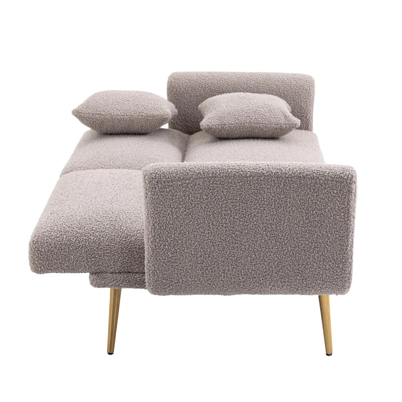 Modern 2-Seater Sofa with 3-Position Adjustable Backrest, Convertible Loveseat with Thick Padded Cushions, 165L x 72.5W x 75H cm, Grey Teddy