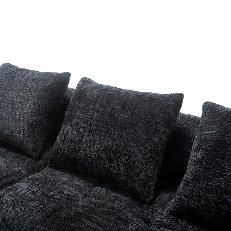 Oversized Modular L-Shaped Sofa with Deep-Seated Sleeper Design, Plush Sectional Sofa with Hidden Side Pockets, 250L x 158W x 60H cm, Black