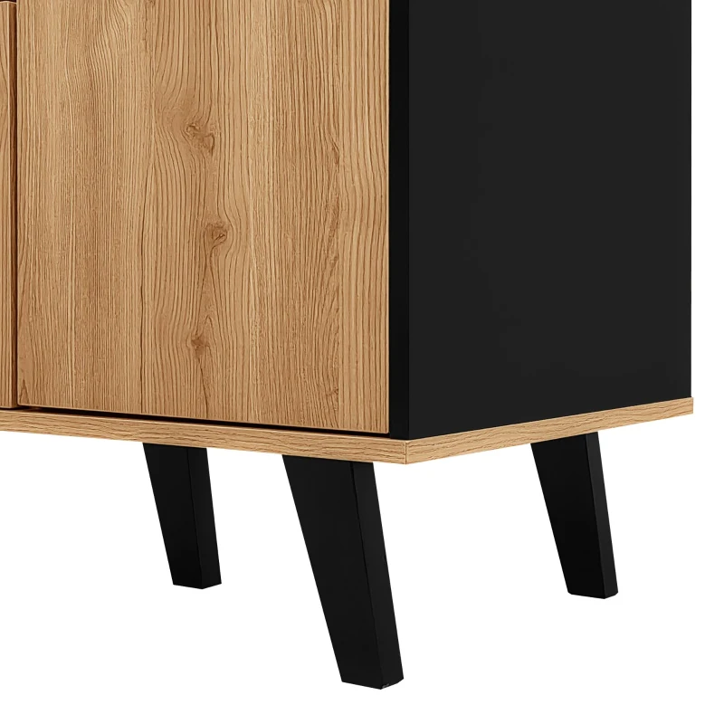 On-Trend Sideboard with Colour-Coordinated Design, Stylish Storage Cabinet with Glass-Front Door, 140L x 41W x 78.5H cm, Black+Wood