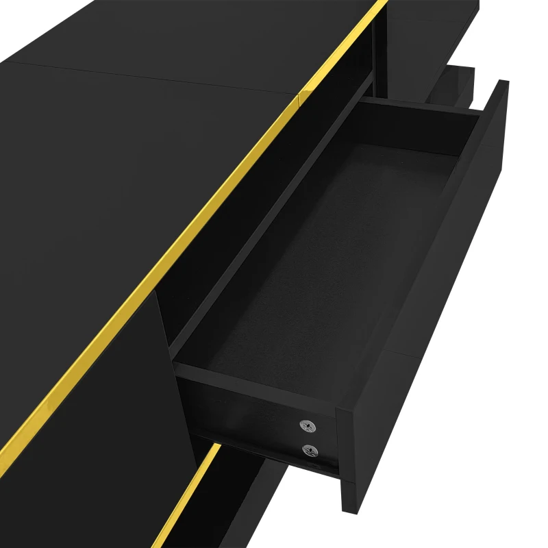 Modern TV Cabinet with 3 Drawers and Open Compartment, Contemporary TV Stand with Colour‑Changing LED Strip, 180L x 38W x 45H cm, Black