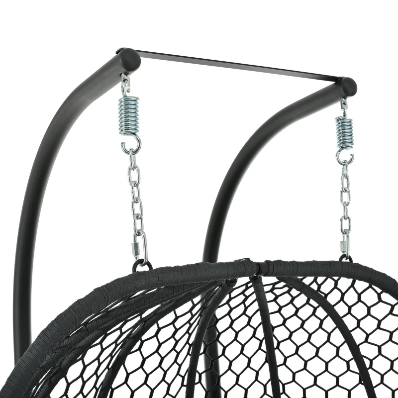 Cadeira suspensa em forma de ovo com suporte, cadeira de baloiço com apoio de pés regulável, cadeira suspensa de jardim com almofada de assento & almofado, 140x94x197 cm, Cinzento