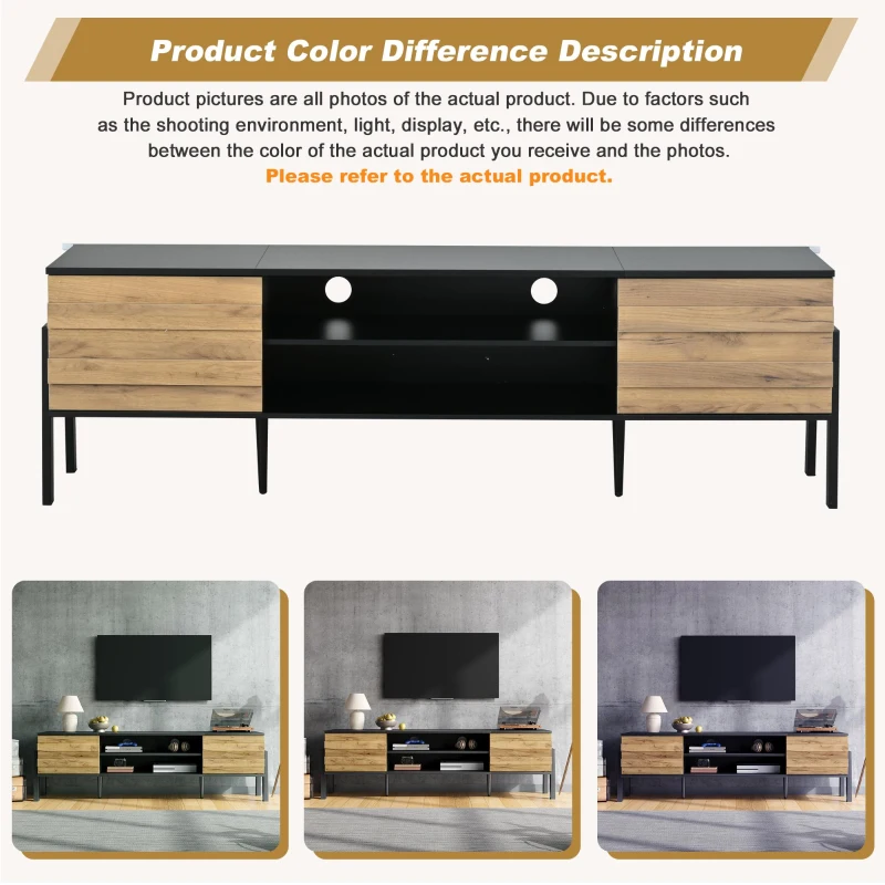Low-Profile TV Cabinet with Soft-Close Hinges and Adjustable Shelves, Stylish TV Stand with 2 Cabinets, 175L x 39.5W x 53H cm, Natural