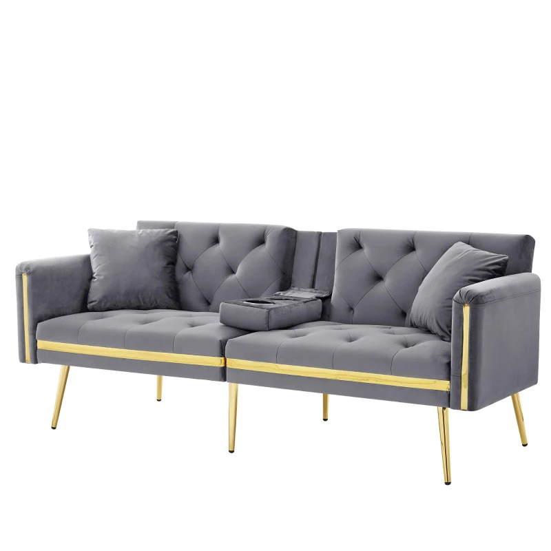 Two-Seater Convertible Sofa Bed with 3-Level Adjustable Backrest, Space-Saving Sleeper Sofa with High-Density Foam, 174L x 76W x 71.5H cm, Grey