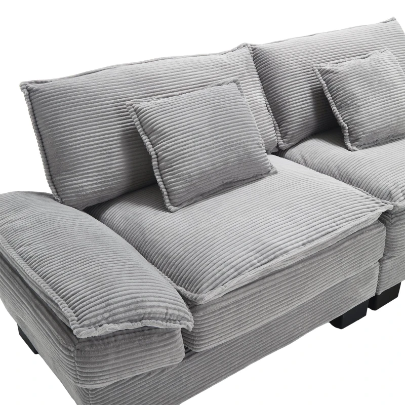 Oversized Two-Seater Sofa with Modern Deep-Seated Modular Design, Comfortable Daybed with Ergonomic Curves, 224L x 81W x 81H cm, Light Gray